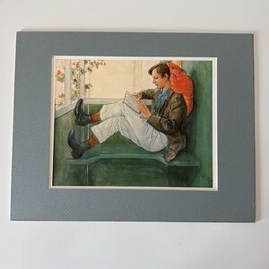 Carl Larsson Matted Print “Esbjorn Reading On The Veranda” (1918) Swedish